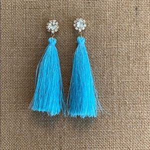 New baby blue rhinestone tassel earrings
